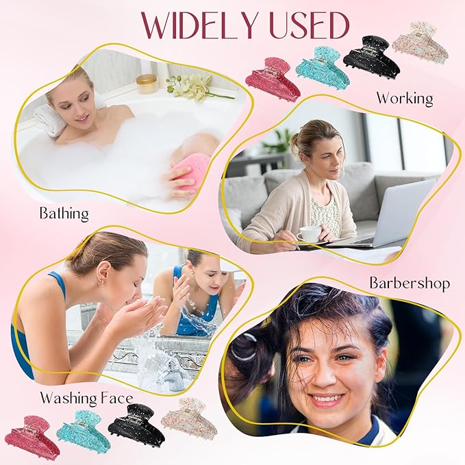 8 Pcs Large Acrylic Hair Claw Clips for Women Non-slip Strong Hold Jaw Clamps for Thick Thin Hair(Gypsophila,Gentle Color)