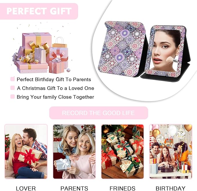Large Portable Folding Makeup Mirror, Rectangular Rounded Corners with Cosmetic Desktop Standing for Travel, Vanity Table, Room Decor, Beauty Gifts, 9x7 Inches