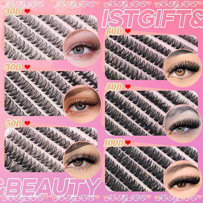 Lash Clusters Kit, 560 Pcs Eyelashes Clusters Kit 9-16mm Individual Lash Extension Kit D Curl Fluffy Wispy False Eyelashes (30D+40D+50D+40D Colored, Lash Clusters Kit)