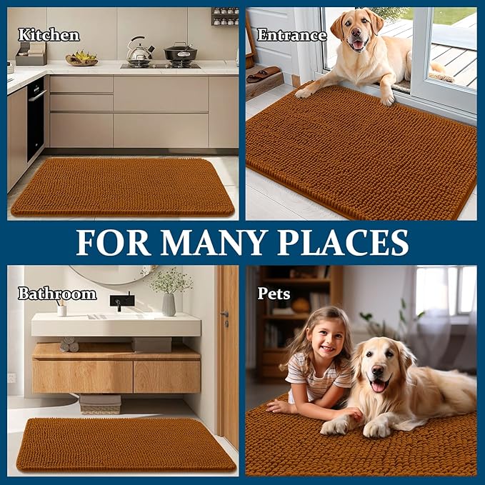 OLANLY Dog Door Mat for Muddy Paws 30x20, Absorbs Moisture and Dirt, Absorbent Non-Slip Washable Doormat, Quick Dry Chenille Mud Mat for Dogs, Entry Indoor Entryway Carpet for Inside Floor, Ochre