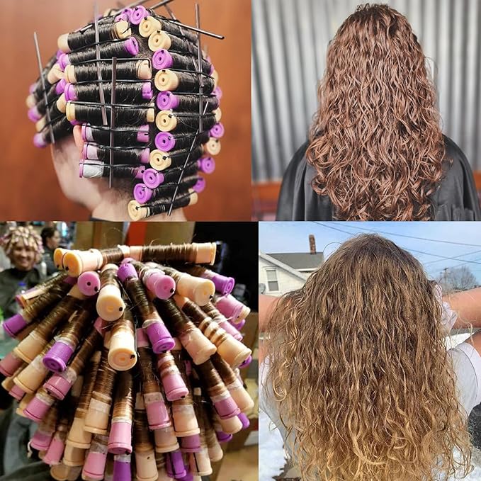 40PCS Hair Perm Rods Set For Short Hair,Beige Purple Perm Rods For Black Women Plastic Cold Wave Rods For Long Hair(40Pcs,Beige+Purple)