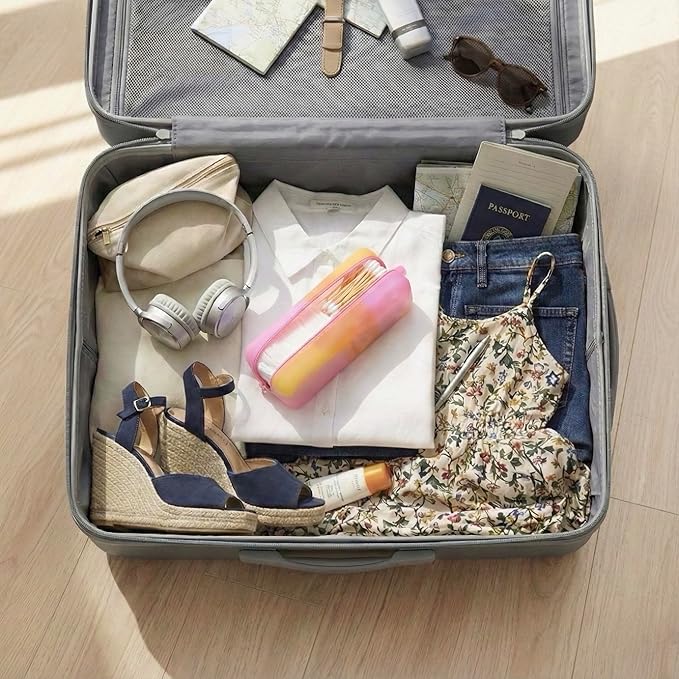 Cotton Pad Swab Travel Case – 2-in-1 Portable Waterproof Qtips Dispenser for Cotton Square Pad & Qtip, Floss, Bobbi Pin, Nail Kit, Hair Accessories Organizer TSA Compliance (Peach Sunrise)