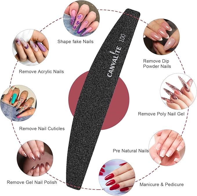 Canvalite 40 PCS Nail File Professional Reusable Peel and Stick Nail Files Replaceable Emery Boards 100 Grit Fingernail Files Manicure Tools for Home and Salon Use