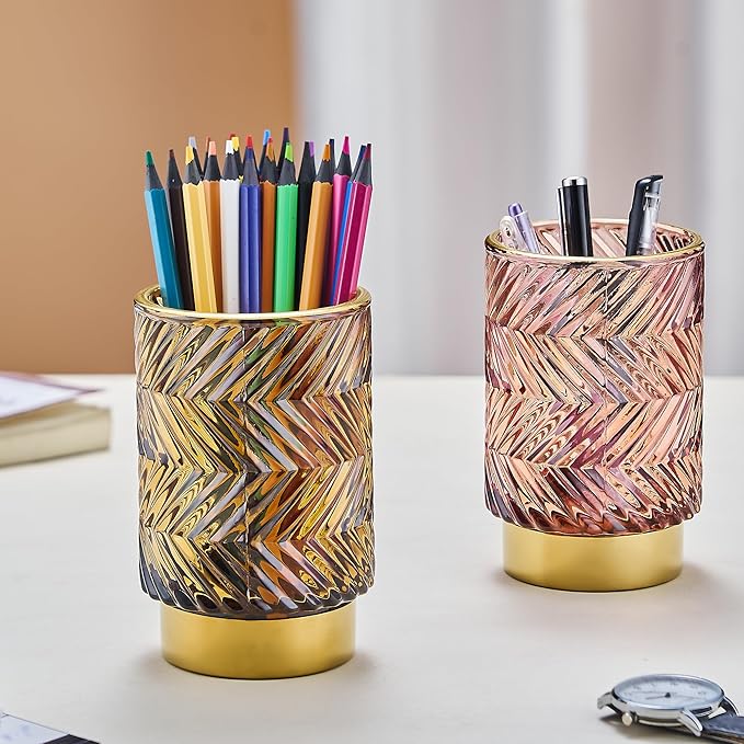 Makeup Brush Holder Organizer,Toothbrush Holders,Desk Pen Pencil Holder,Multifunctional Vintage Glass Brush Cup(A40-2-US)