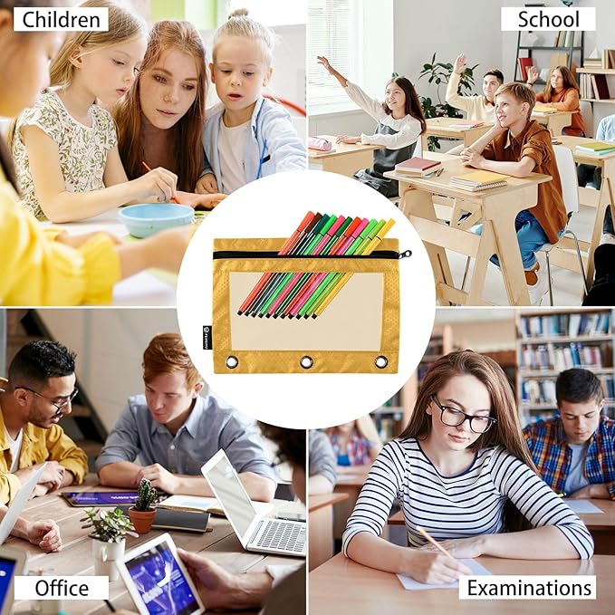 Yellow Orange Pencil Pouch for 3 Ring Binder 2 Pcs Binder Pencil Pouches with Zipper Pocket Pencil Case Bag with Clear Window Pencil Bag for Storing Office Home College Supplies