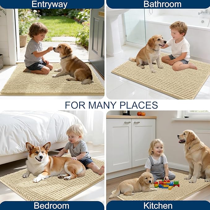 OLANLY Dog Door Mat for Muddy Paws 30x20, Ultra Absorbent Chenille Mud Doormat, Non-Slip Washable and Dirt Trapping Doormat for Indoor Entryway, Quick-Dry Indoor Pet Bed Mats for Dogs, Sand