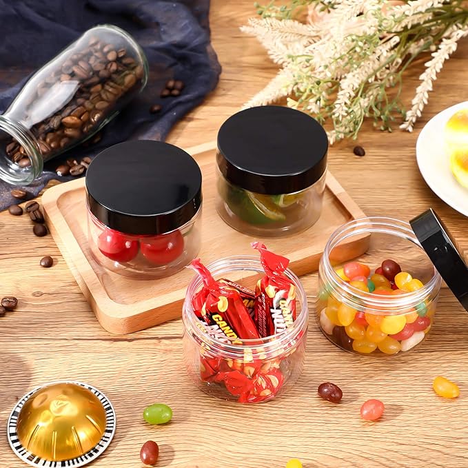 SATINIOR 6 Pack 4 oz Plastic Jars Containers with Lids Wide-mouth Refillable Leakproof Reusable Round Empty Jars for Travel Cosmetic Dry Food Spice Candy Cookie Home Kitchen Organizing(Black)