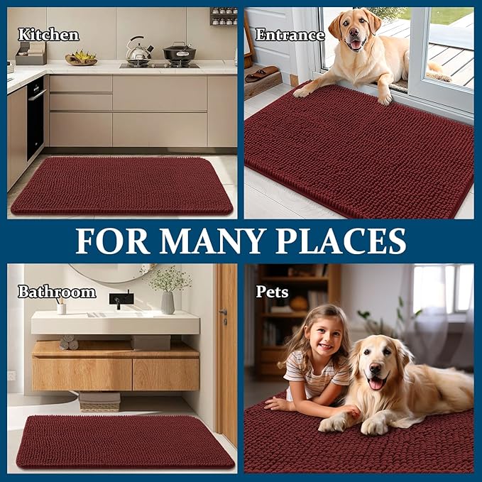 OLANLY Dog Door Mat for Muddy Paws 40x24, Absorbs Moisture and Dirt, Absorbent Non-Slip Washable Doormat, Quick Dry Chenille Mud Mat, Entry Indoor Entryway Carpet for Inside Floor, Caramel Russet