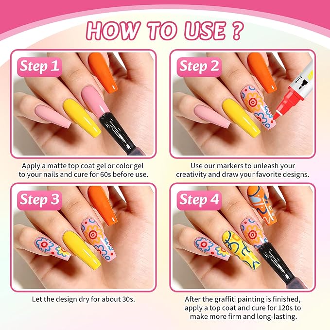 Betem Nail Art Pens Set, Dual Tip 30 Colors Nails Art Markers Non-Toxic, Quick-drying Nail Polish Pens, Acrylic Nail Kit for Home & Salon DIY, Easy French Manicure Tool, Gifts for Mom, Friends