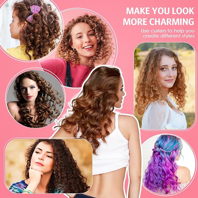 Syhood 30 Pcs 7'' Flexible Curling Rods Twist Foam Hair Rollers Soft Foam No Heat Hair Rods Rollers and 1 Steel Pintail Comb Rat Tail Comb for Women Long Short Hair(Pink,7 x 0.39 Inch)