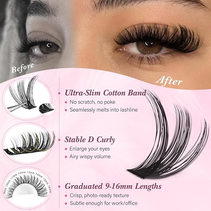 Lash Clusters 640PCS Natural Eyelash Clusters 30D 40D 50D 60D Wispy Cluster Eyelash Extensions 4 Styles Pestañas Postizas Naturales 9-16mm DIY Individual Lashes Extensions Soft Lash Band by zenotti