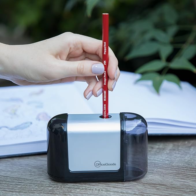 OfficeGoods Mini-Pro Electric Pencil Sharpener - Cordless Portable Sharpener - Battery Operated - Compact & Powerful for Home, Office & School - Black