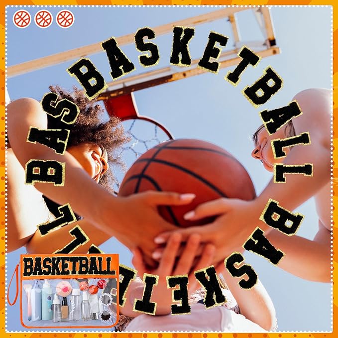 Hillban 2 Pcs Basketball Senior Night Gifts 2026 Makeup Cosmetic Bag Clear Toiletry Purse Chenille Letter Zipper Pouch Basketball Accessories for Women Sport Portable Travel Stuff Storage Case Bags