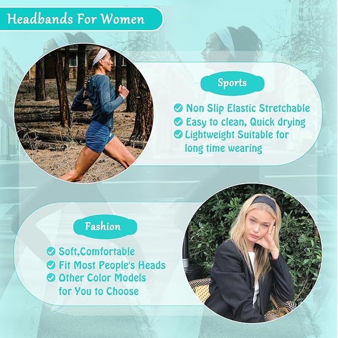 Headbands for Women Non Slip 3 Pcs Elastic Head Bands for Women's Hair Soft Cotton Cloth Stretch Headbands for Women for Daily Fashion