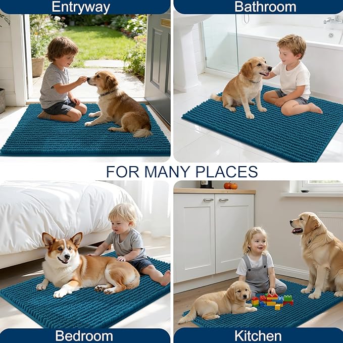 OLANLY Dog Door Mat for Muddy Paws 70x46, Ultra Absorbent Chenille Mud Doormat, Non-Slip Washable and Dirt Trapping Doormat for Indoor Entryway, Quick-Dry Indoor Pet Bed Mats for Dogs, Atlantic Blue