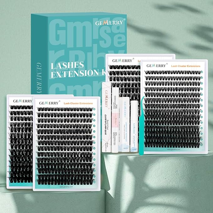 GEMERRY Lashes Clusters Kit Thick Lash Clusters 4 Styles 882Pcs Fluffy Lash Clusters Kit with Waterproof Bond and Seal Remover Tweezers for Beginners(60P+80P+100P+200P)