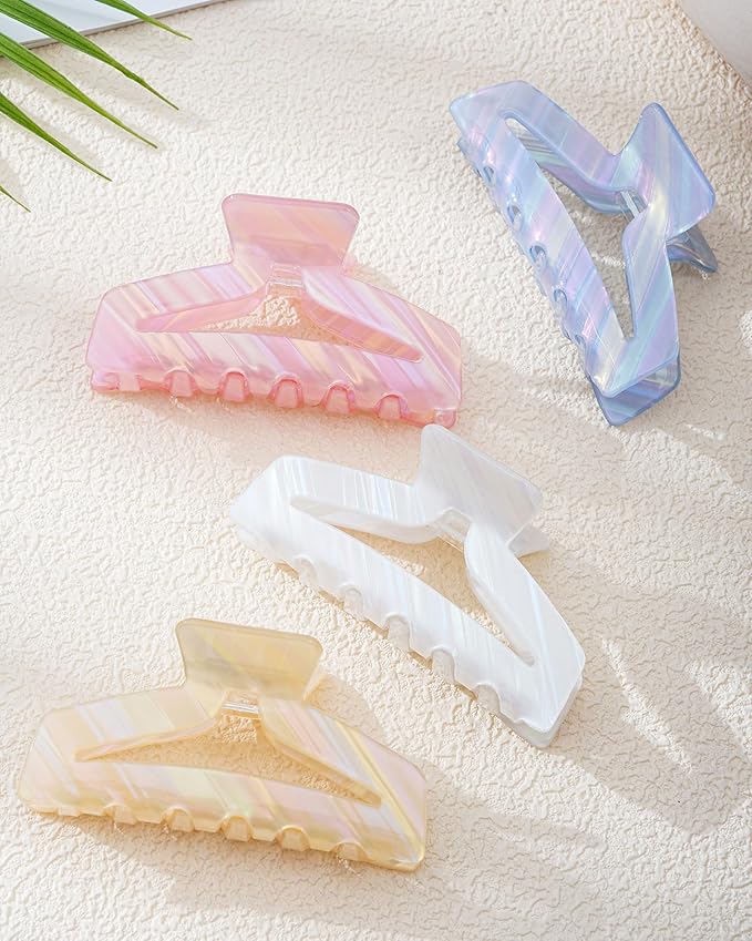 HOKEMP 4 Pcs Hair Claw Clips for Women - Medium Claw Clip Non-Slip Acrylic Hairclips for Thick Thin Hair, Triangle Hollow Design (Color 3)