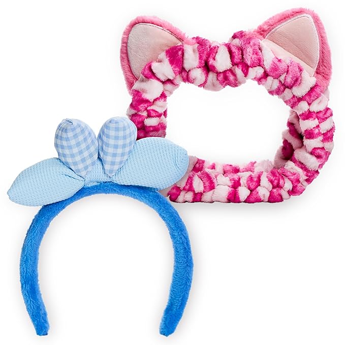 Disney Spa Headband, Soft, Plush, Adjustable, and Fun Hair Accessory for Skincare and Makeup Routines, 2 PK, Alice 1 by Belle Maison