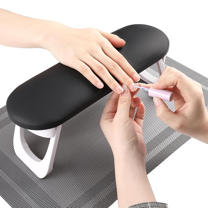 Nail Arm Rest, Professional Foldable PU Leather Nail Hand Rest with PVC Table Mat for Acrylic Nails, Soft Nail Hand Pillow Non-slip for Manicure Salon Use (higher-Black)
