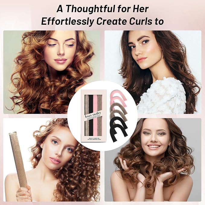 Heatless Hair Curler Overnight Curls, Heatless Curlers for Women, Soft Velvet Satin Flexi Rods Sleep for All Hair Types, No Heat Overnight Sleeping Curler Styling Tools (6 Pcs Mixed Color, 10 IN)