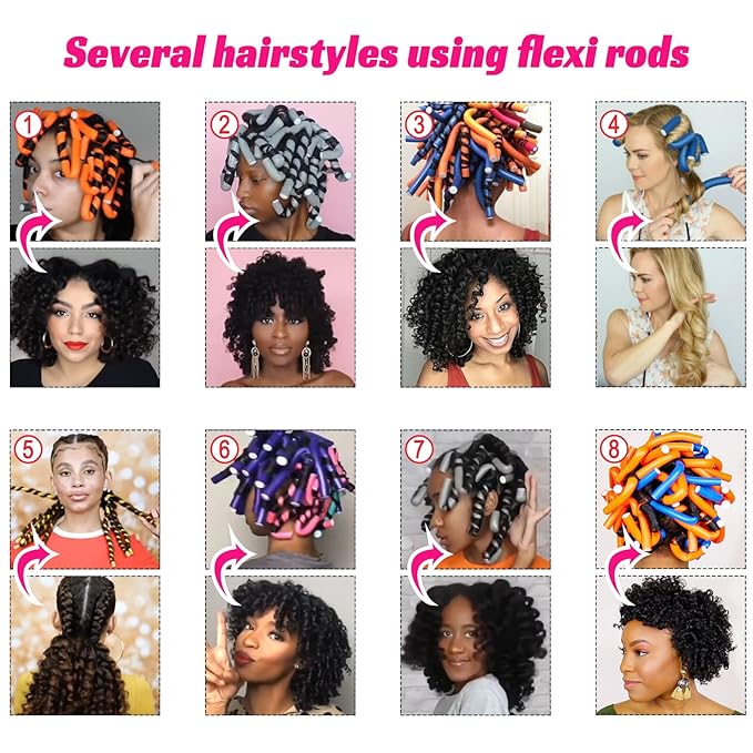 Royota 30PCS 9.45" Flexible Curling Rods,Heatless Twist Soft Foam Hair Rollers Home Use for Women Girls Long and Short Hair (0.55 x 9.45 Inch, Random Color)