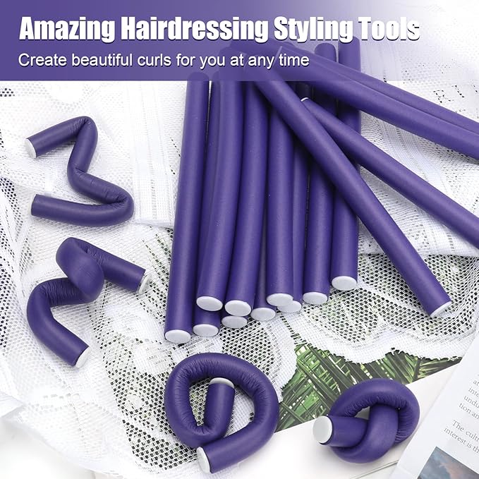 AIDUCHO 30 Pcs Heatless Hair Curlers 7 x 0.55 Inch Flexible Curling Rods Soft Foam Rollers No Heat Bendable Hair Rods Roller for Women Short Medium Long Hair, Purple