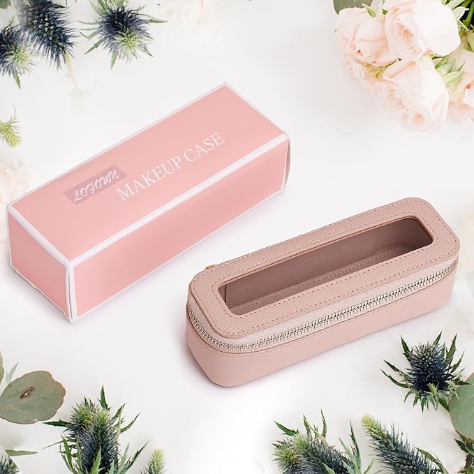 Makeup Brush Case Slim Clear Makeup Bag Travel Cosmetic Case and Waterproof Toiletry Makeup Bag with Zipper Purse Organizer for Women (Pink, Slim)