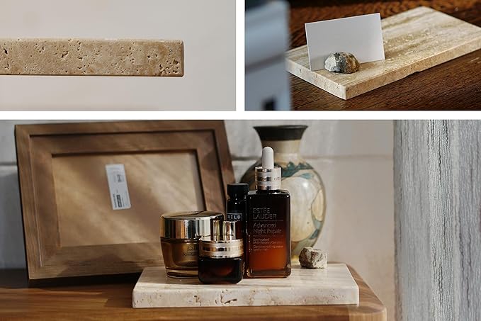 Astavostone Travertine Tray, Cream White Natural Stone Decor Tray for Bathroom Vanity Rectangle Stone Board for Jewelry, Keys, Perfume Coffee Table Organizer (8.6" x 5.9" x 0.6")