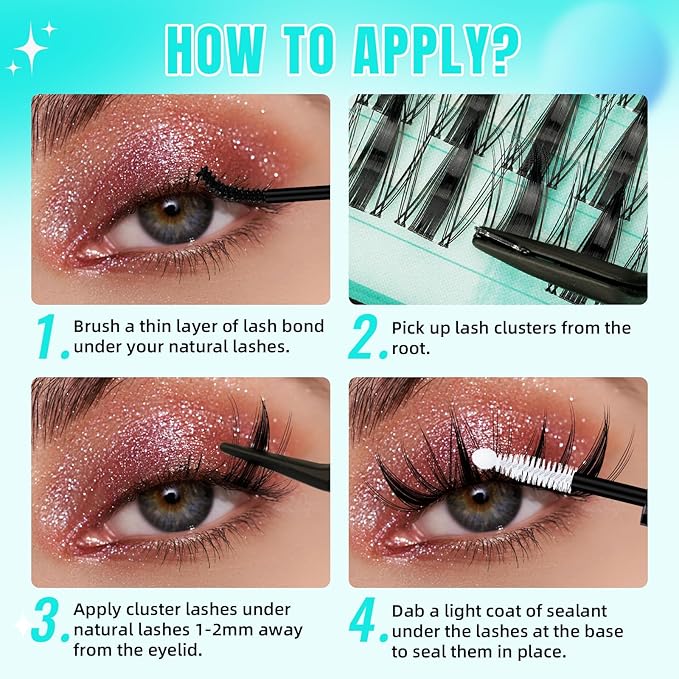Manga Style Fairy Lash Clusters 144pcs DIY Individual Lash Clusters Natural for Eyelash Extensions Manga Lashes Wispy with Invisible Band(8-16mm-Mixed)