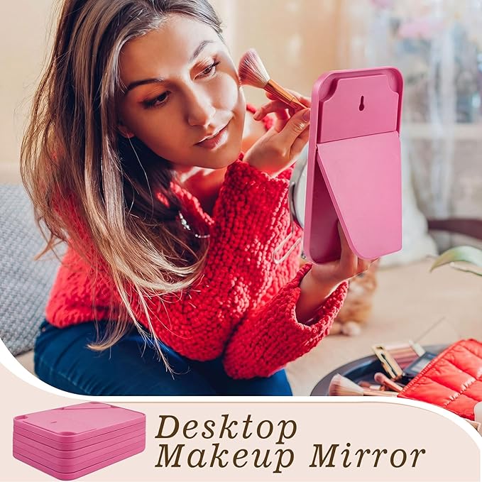 12 Pack Desktop Makeup Mirror Bulk 90° Adjustable Portable 8" Vanity Table Mirror with Stand, Folding Travel for Makeup Party Spa Party, Women, Cosmetics Personal Beauty (Pink)