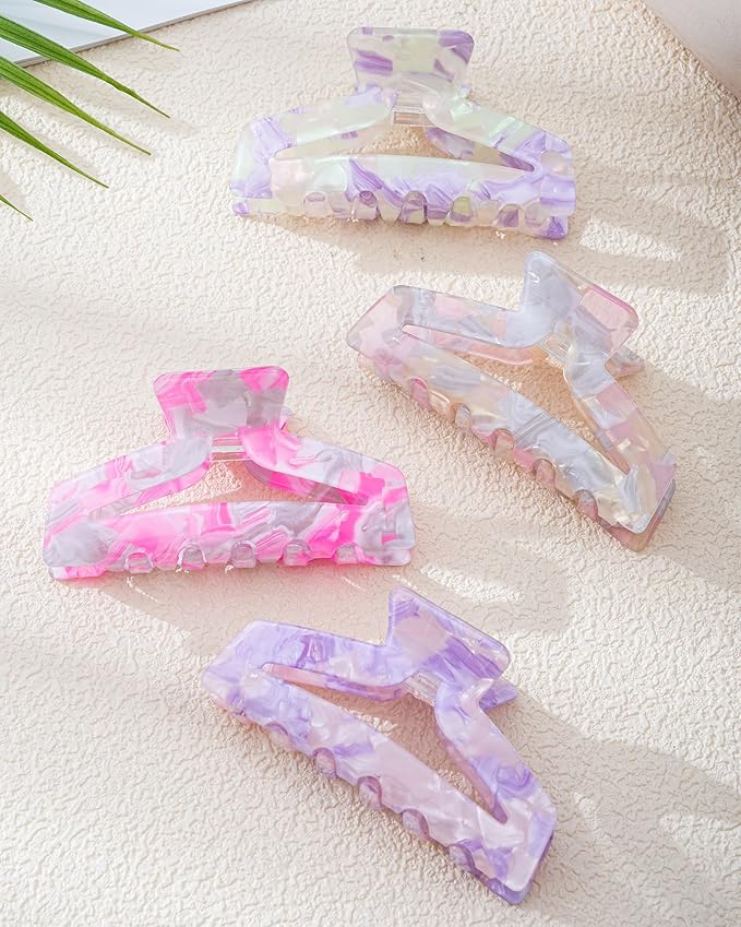 HOKEMP 4 Pcs Hair Claw Clips for Women - Medium Claw Clip Non-Slip Acrylic Hairclips for Thick Thin Hair, Triangle Hollow Design (Color 5)