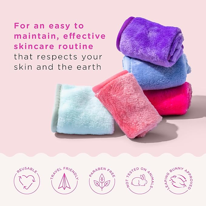 ERASE YOUR FACE Reusable Makeup Remover Cloths - Microfiber Face Towels to Cleanse & Remove Makeup - Water Activated for Sensitive Skin - Pink & Black (2 Count)