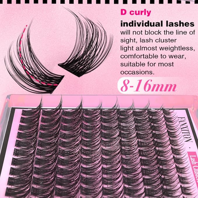 DIY Lash Extension Kit Natural Look Wispy Lash Clusters D Curl Lash Clusters with Lash Brush 8-16 mm Eyelash Extension Kit Individual Lashes Lash Cluster Kit For Beginners (No Glue)