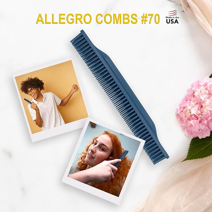 Allegro Combs 3 Row Detangling Comb, Wide Tooth Curl Defining Brush, Perfect for Women Curly Hair Stylists, Curl Defining Comb, Made In The USA, Teal, 1 Piece