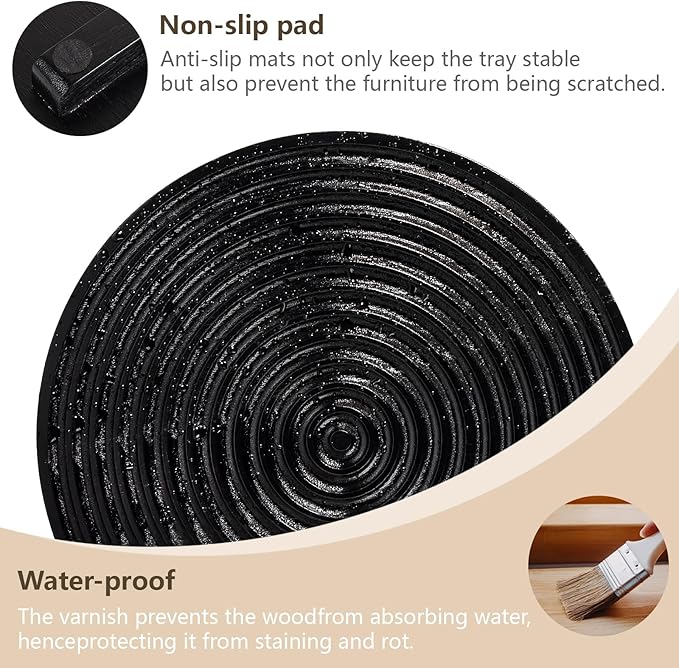zoocatia Round Decorative Tray Farmhouse Bathroom Decor Wood Riser Kitchen Countertop Organizer for Perfume, Candle, Plant, 10 inch Black