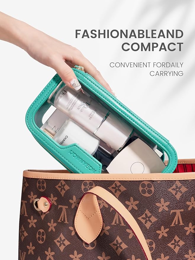 ROWNYEON Waterproof Toiletry Organizer Train Case, CLear Travel Makeup Bag for Women,Transparent Cosmetic Bag,Portable Makeup Case Organizer (green)