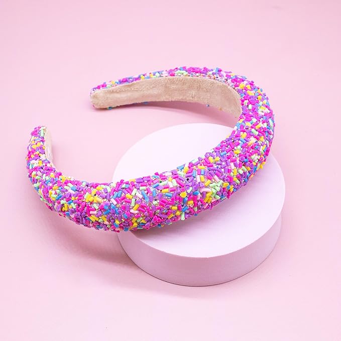 FROG SAC Sprinkle Headbands for Girls, Purple Padded Confetti Head Band for Kids, Thick Puffy Hair Bands for Children, Wide Little Girl Hairband Hair Accessories