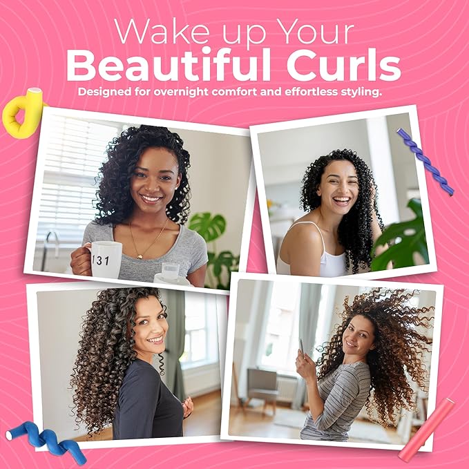 My Beauty Spot Flexi Rod Rubber Rollers - 47 pc. Salon Quality Overnight Hair Rollers for Medium to Long Hair - 7 Sizes for Tight Curls or Loose Waves, Damage Free, Heatless Curls Overnight