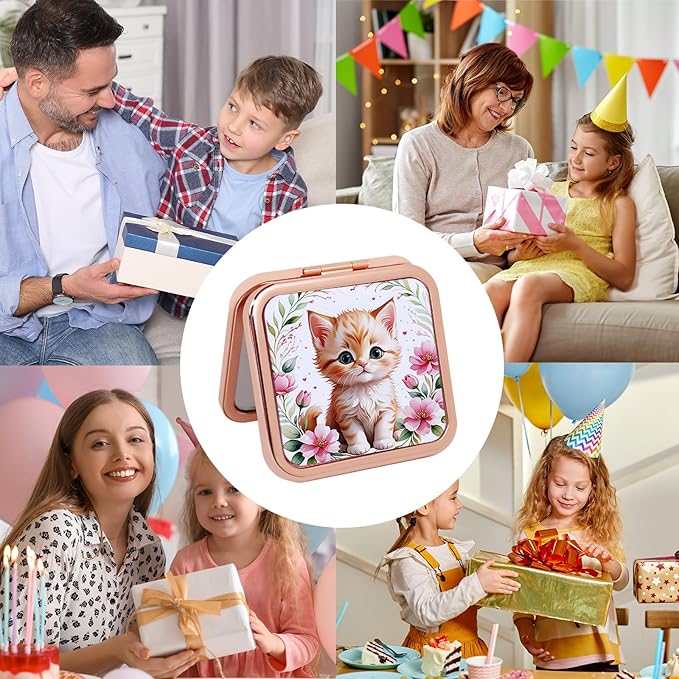 Featuring an Adorable Orange Kitten and Pink Floral Print on The Surface, it Comes with a Matching mini Comb, Perfect for Touch-ups and on-The-go use.