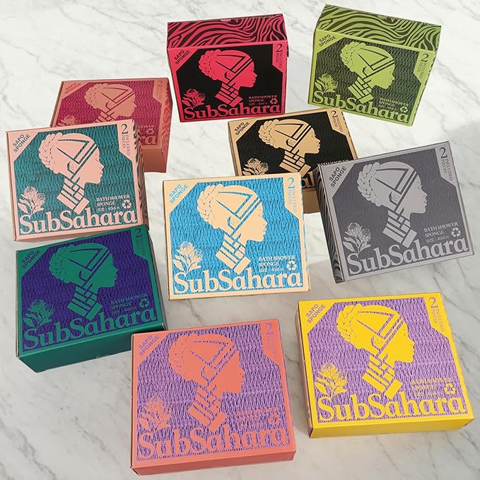 SubSahara Authentic African Net Sponge - 2 Pack Exfoliating Bath & Shower Loofah Sponge for Body & Face, Gentle Scrubber for All Skin Types, Travel, Durable (Red & Green)