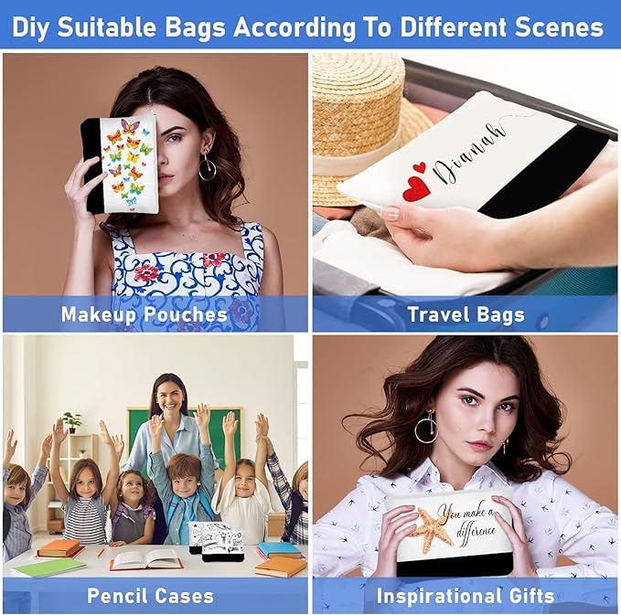 Inbagi 20 Pieces Blank Cosmetic Bags Canvas 9 x 6.9 Inch Sublimation Makeup Bags Bulk with Zipper Blank DIY Toiletry Pouch Canvas Travel Bag for Travel Pen Pencil Storage
