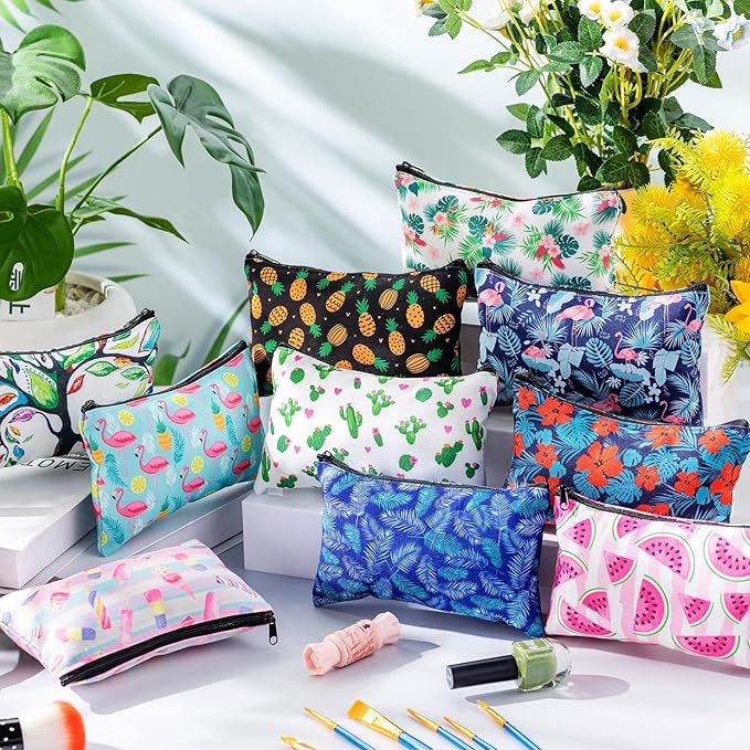 Reginary 20 Pieces Cosmetic Bag for Women, Roomy Makeup Bags with Zipper Toiletry Bag Pouch Travel Accessory Organizer Gifts, 7 x 4.3 Inches(Summer)