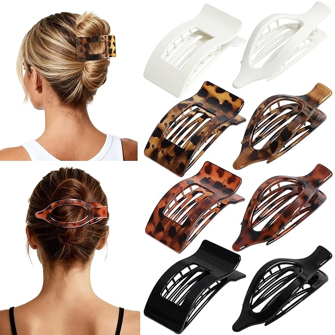 8Pcs French Flat Hair Clips for Women 2 Styles Claw Clips for Girls Matte Flat Hair Claw Clips for Thin and Thick Hair Large Non-slip Strong Hold Hair Accessories for Women (Tortoise)