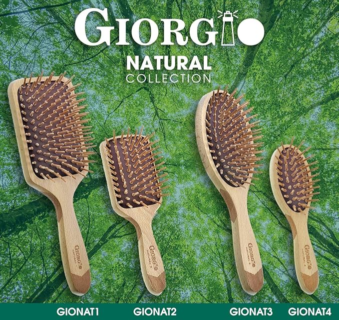 Giorgio Eco Friendly Wooden Bristle Hairbrush Set - Detangling Brush and Hair Growth Brush for Thick or Long Hair - Paddle Hair Brush with Anti Static Beechwood and Silicone Massage Cushion