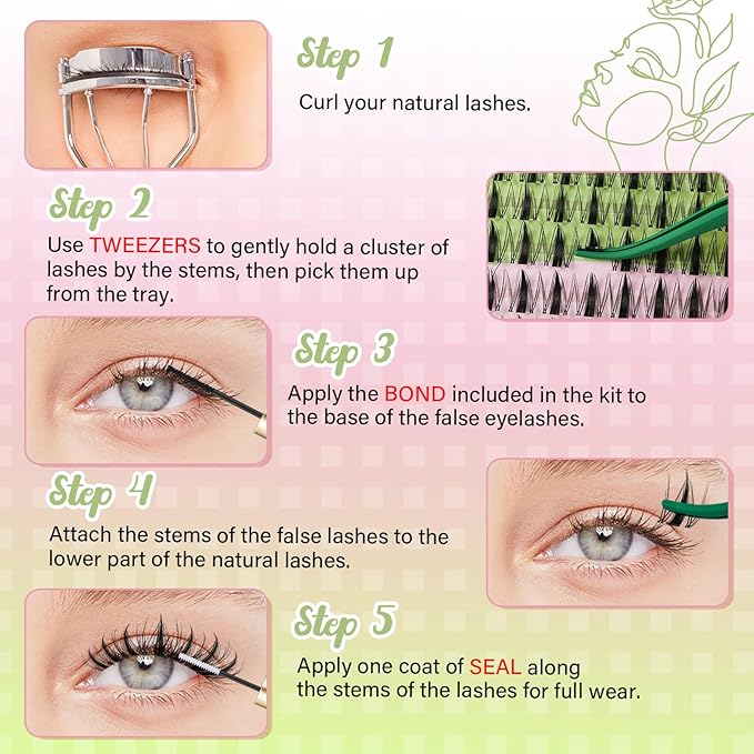 KEYYOU Fairy Lash Clusters 96Pcs D Curl 16MM Manga Lash Extension Eyelash Extension Wispy Natural Invisible Band Lash with Waterproof DIY Lash Extension at Home(Fairy-D-16MM)