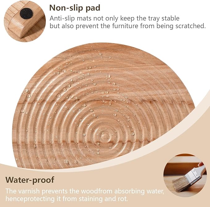 Round Decorative Tray Framhouse Bathroom Decor Wood Riser Kitchen Countertop Organizer for Perfume, Candle, Plant, 12 inch Burlywood