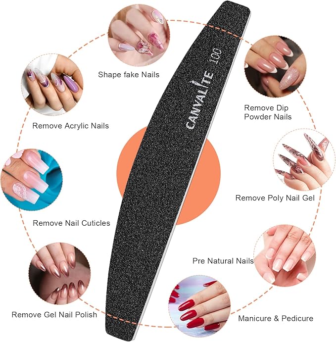 Canvalite 40 PCS Nail File 100/180 Grit Peel and Stick Nail Files Replaceable Emery Boards Reusable Nail File for Acrylic Nails Professional for DIY Salon Use