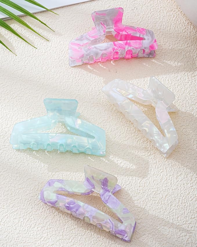HOKEMP 4 Pcs Hair Claw Clips for Women - Medium Banana Claw Clip Non-Slip Acrylic Hairclips for Thick Thin Hair, Triangle Hollow Design (Color 6)