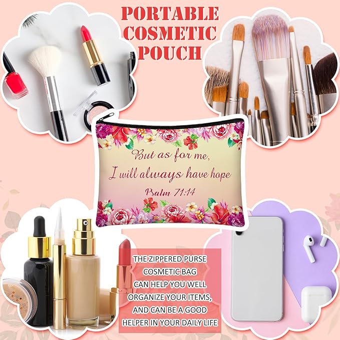 Pinkunn 16 Pcs Valentines Canvas Makeup Bags Bulk Inspirational Christian Women Religious Galentine Gifts Inspirational Bible Verse Pencil Pouch Makeup Bags with Zipper for Travel(Bible)