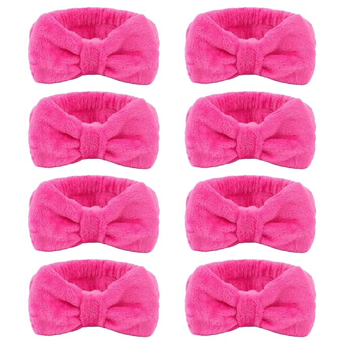 Jaciya Spa Makeup Headband 8 Packs Skincare Headband for Washing Face Spa Gifts for Women Bachelorette Party Favors Wedding Hair Accessories(Hot Pink)